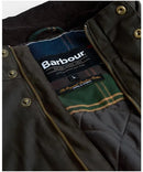 Barbour Westward wax jacket - Olive lining detail with Barbour label, plaid interior, and front zipper