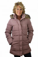 Women’s woodrose duck-down jacket with faux-fur trimmed hood, full zip, side pockets