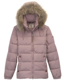 Aigle ladies puffer jacket with faux-fur hood, purple-pink, full-zip, front pockets