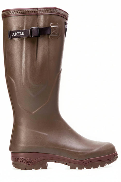 Aigle Parcour Iso 2 khaki rubber wellington boot with adjustable buckle strap
