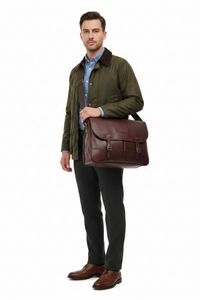 Barbour Leather Briefcase - Mahogany Brown
