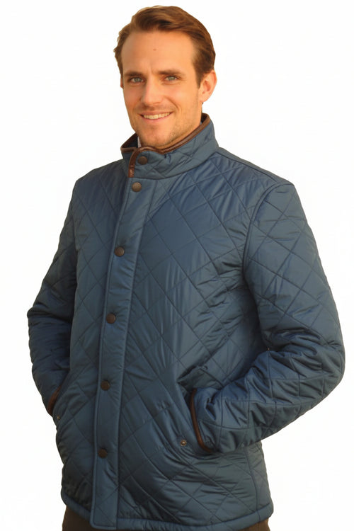 Barbour Powell quilted blue jacket with button placket and patch pocket