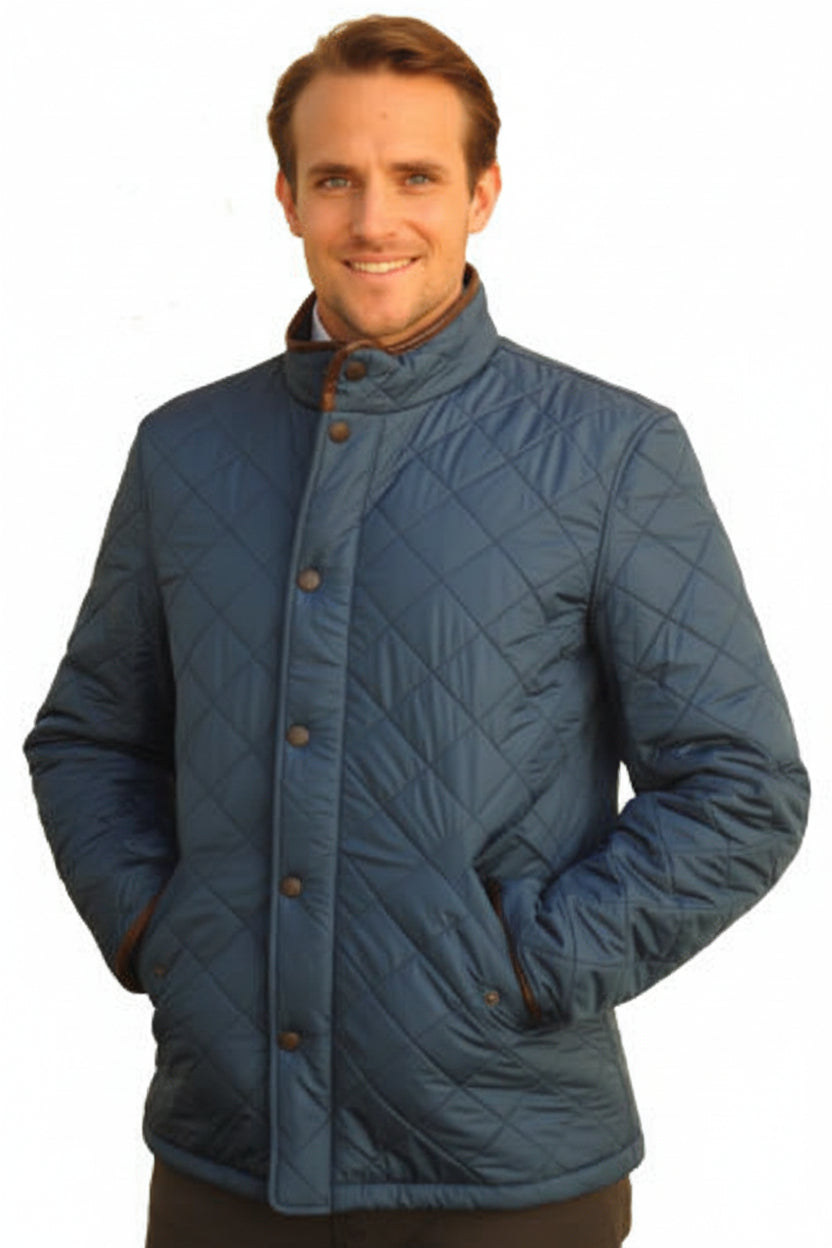 Barbour Powell quilted blue jacket with stand collar and angled chest pocket