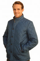 Barbour Powell quilted blue jacket with button-front and diagonal quilting
