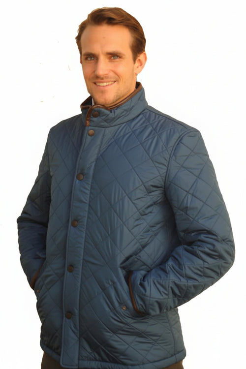 Barbour Powell quilted blue jacket with button-front and diagonal quilting