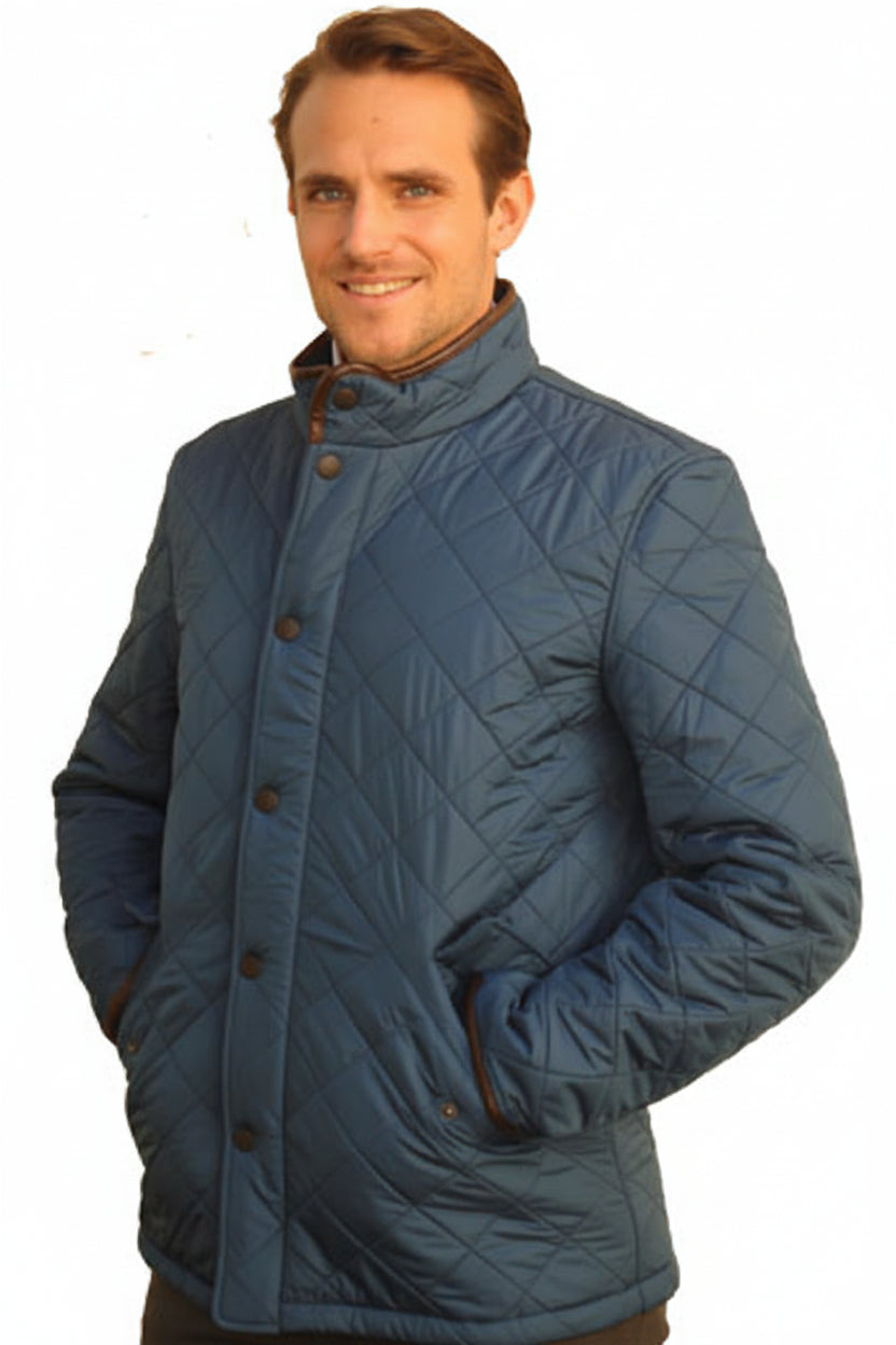 Barbour Powell quilted blue jacket with snap buttons and left-hand side pocket