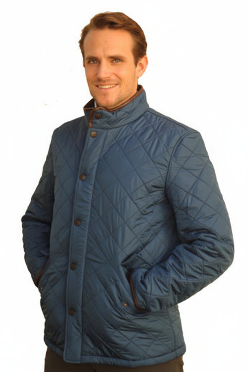 Barbour Powell quilted jacket in blue with button-front and stand collar