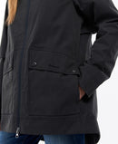 Navy waterproof jacket with flap front pocket and adjustable sleeve cuff