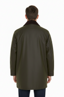 Barbour men's olive wax Beaufort jacket back view with center-seam and yoke