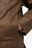 Barbour Beaufort wax jacket, brown sleeve with buttoned cuff and side seam patch