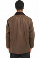 Men's Barbour waxed Bedale jacket back view in bark brown with button placket