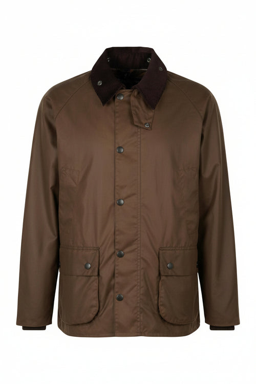 Men's Barbour waxed Bedale jacket in bark brown with chest button pockets