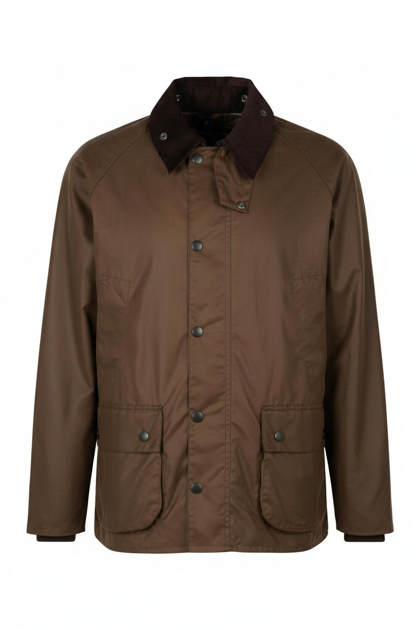 Men's Barbour waxed Bedale jacket in bark brown with chest button pockets