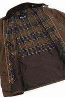 Barbour waxed Bedale jacket interior lining with red and green tartan check