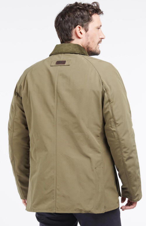 Barbour Clayton casual jacket, olive, back view with yoke seam