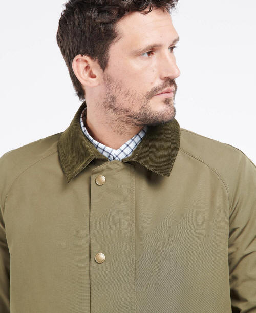 Barbour Clayton casual jacket, olive, button front and pointed collar detail