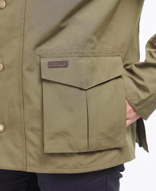 Barbour Clayton casual jacket, olive, flap chest pocket with Barbour logo