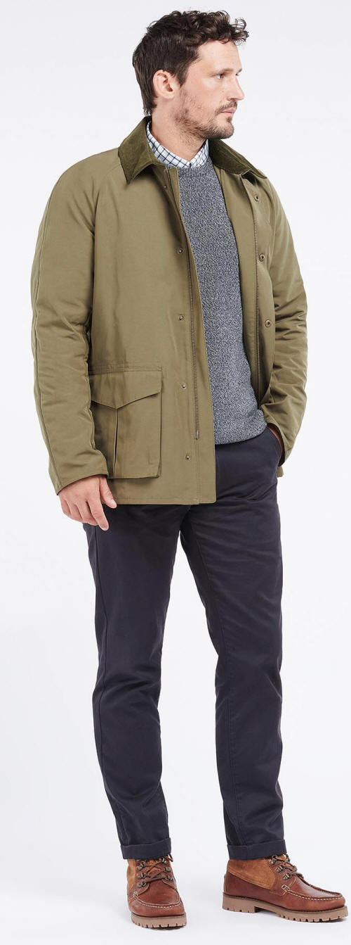 Barbour Clayton casual jacket, olive, full side view with two front pockets