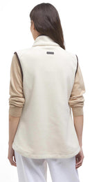Barbour Colton cream fleece gilet with front zip and stand collar, dark trim