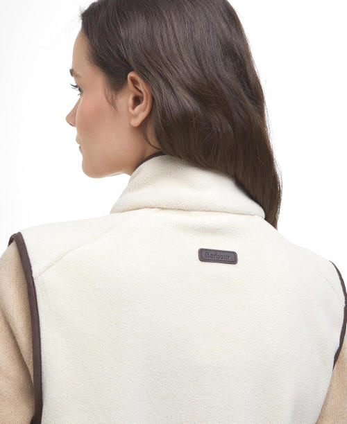 Barbour cream fleece gilet with stand collar and rectangular logo patch