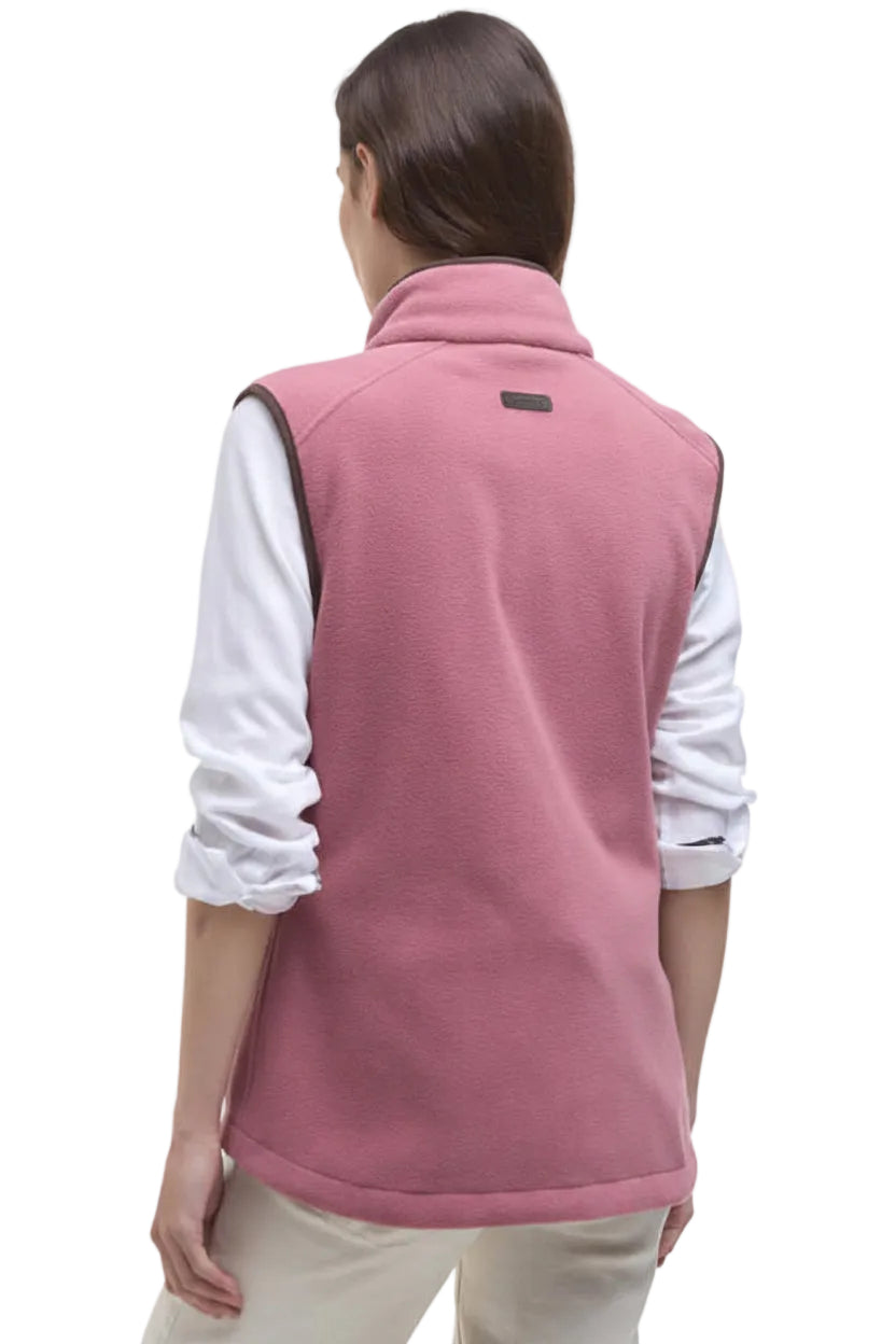 Barbour Colton fleece gilet, mauve pink, full-zip with stand collar and dark trim