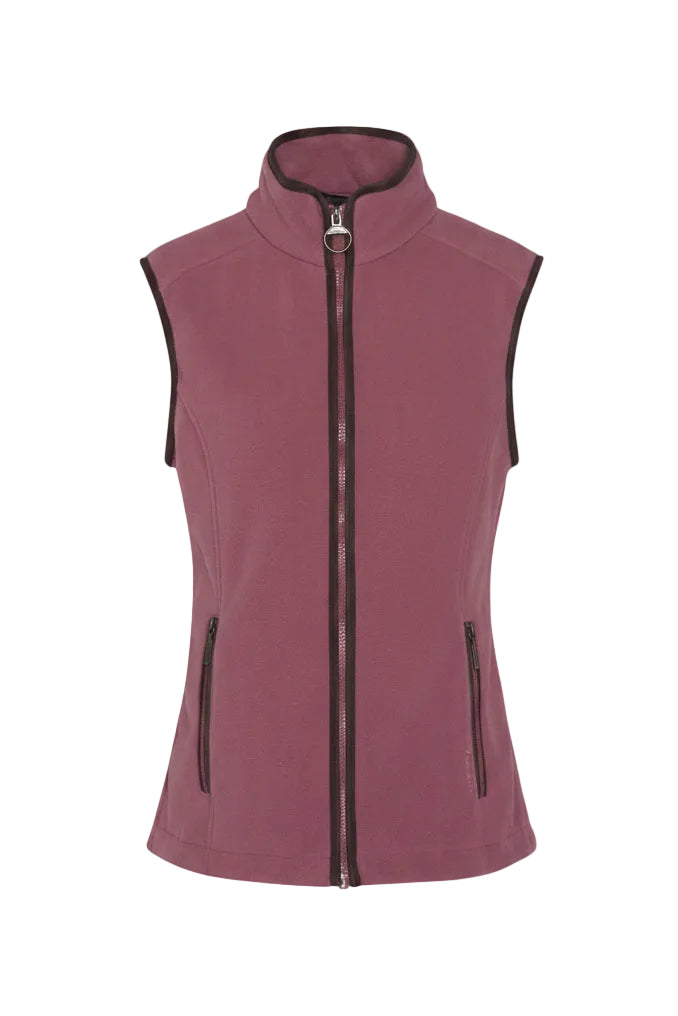 Sleeveless fleece gilet in mauve pink with full front zip and side pockets