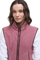 Front fleece gilet with mauve pink body, full zip, and chest/neckline contrast trim