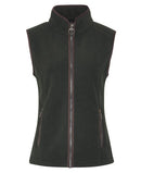Sage green fleece gilet with high collar, full front zip, and side zip pockets.