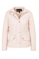 Light pink Barbour quilted jacket with button front, stand collar and chest pockets