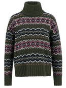 Women’s knitted jumper with olive turtleneck and multicolor Fair Isle pattern