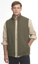 Olive zip-front sleeveless gilet with chest pocket detail