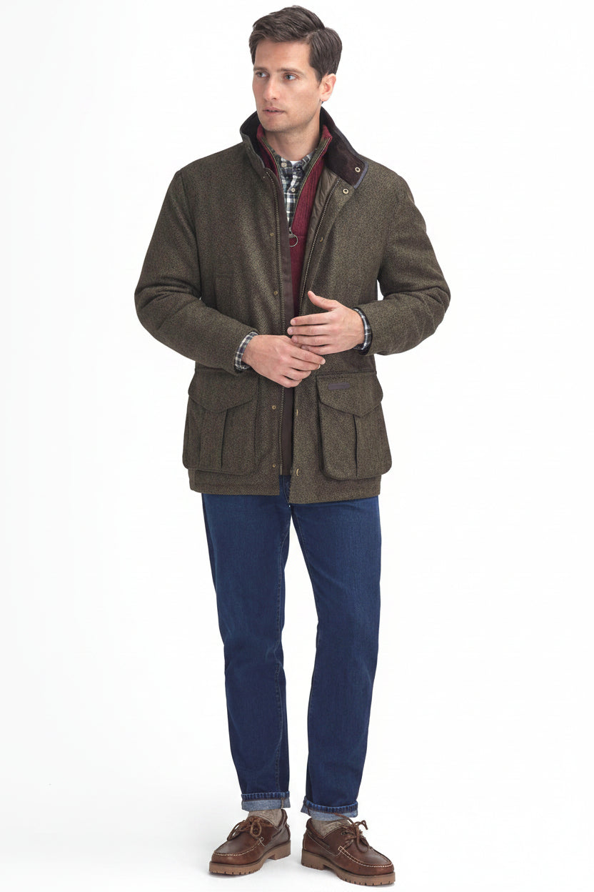 Barbour Hereford Tweed Wool Jacket - Olive