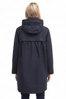 Navy waterproof hooded parka jacket with zip front and rear vent