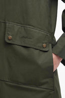 Olive waterproof jacket with two buttoned pockets and Barbour logo detail