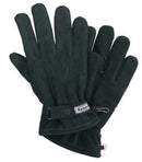 Dark leather gloves with Barbour cuff label and adjustable strap, palm-side view