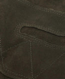 Olive leather glove panel with double-stitched seams and thumb section