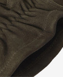 Olive insulated leather glove cuff with visible stitching and seam detail
