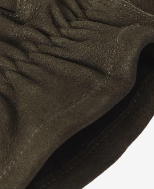 Olive insulated leather glove cuff with visible stitching and seam detail