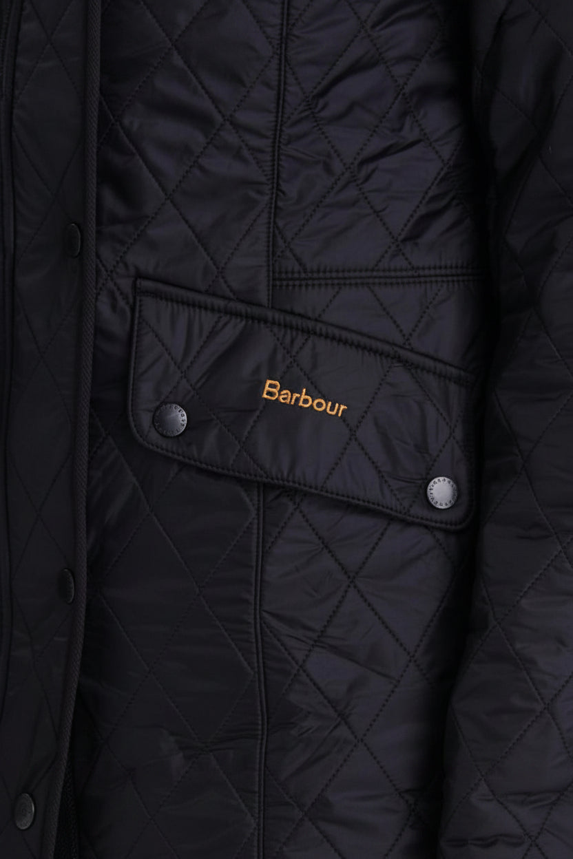 Black ladies quilted polarquilt jacket with zip front and snap button placket