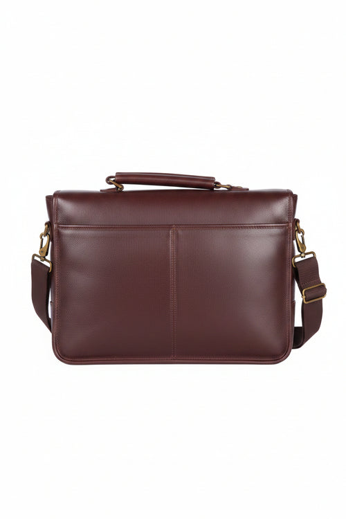Barbour leather briefcase, dark brown, top handle and adjustable shoulder strap