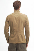Back view of Barbour lightweight cotton jacket, olive-brown, with stand collar