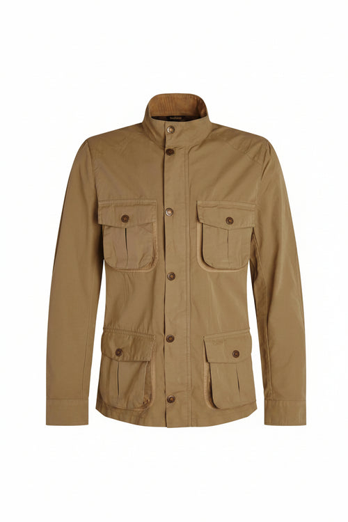 Barbour olive-brown cotton jacket with four flap pockets and button placket