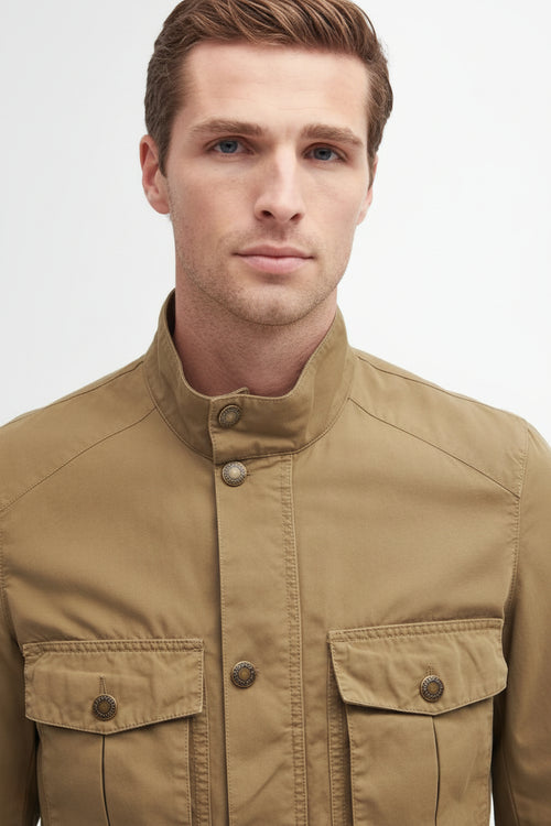 Barbour lightweight cotton jacket with snap-front and two chest pockets, olive-brown