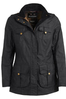 Barbour hooded dark lightweight jacket with zip front and buttoned flap pockets