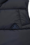 Navy quilted gilet with Barbour logo patch and quilted panel seams