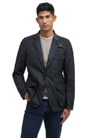 Men's black wax sport jacket with button front and flap cargo pockets
