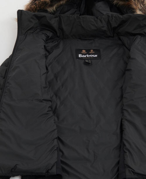 Quilted black jacket lining with Barbour logo