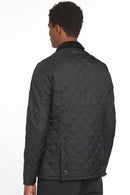 Men's black quilted jacket, back view with diamond stitch pattern