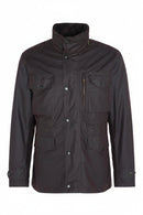 A barbour sapper wax rustic jacket with a high stand-up collar, button-front closure, and multiple flap pockets, shown on a plain white background.