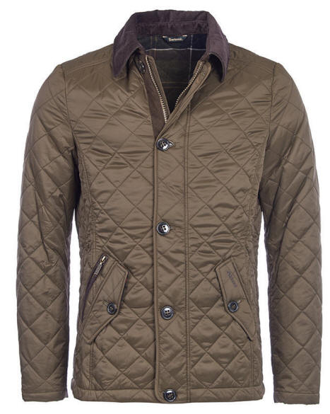 Barbour quilted jacket in olive with stand collar and button front